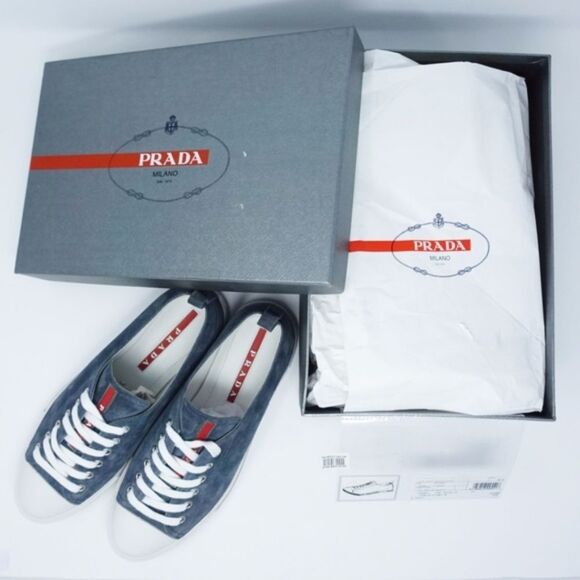 Prada Suede Leather Sneakers Cap Toe Gray  Blue  9.5 Retro Ballet sneakers - Picture 1 of 8